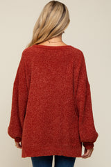 Rust Chenille Knit Balloon Sleeve Maternity Sweater