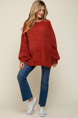 Rust Chenille Knit Balloon Sleeve Maternity Sweater