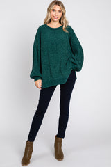 Forest Green Chenille Knit Balloon Sleeve Sweater