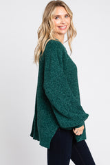 Forest Green Chenille Knit Balloon Sleeve Sweater