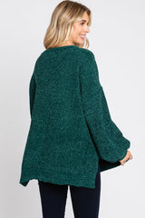 Forest Green Chenille Knit Balloon Sleeve Sweater