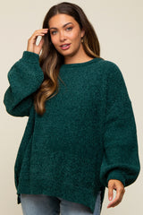 Forest Green Chenille Knit Balloon Sleeve Maternity Sweater