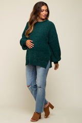 Forest Green Chenille Knit Balloon Sleeve Maternity Sweater