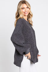 Charcoal Chenille Knit Balloon Sleeve Sweater