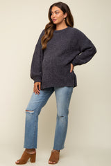 Charcoal Chenille Knit Balloon Sleeve Maternity Sweater