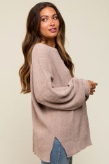 Beige Chenille Knit Balloon Sleeve Maternity Sweater