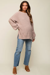 Beige Chenille Knit Balloon Sleeve Maternity Sweater