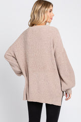 Beige Chenille Knit Balloon Sleeve Sweater