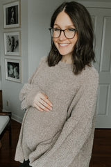 Beige Chenille Knit Balloon Sleeve Maternity Sweater