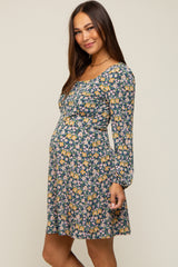 Green Floral Long Sleeve Maternity Dress