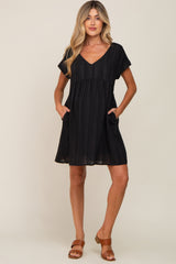 Black Striped Pocketed Maternity Dress