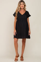 Black Striped Pocketed Maternity Dress