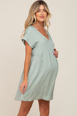 Mint Striped Pocketed Maternity Dress