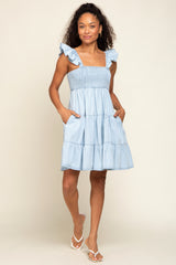 Light Blue Sleeveless Ruffle Tiered Dress