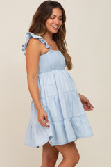 Light Blue Sleeveless Ruffle Tiered Maternity Dress