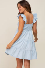 Light Blue Sleeveless Ruffle Tiered Maternity Dress