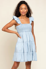 Light Blue Sleeveless Ruffle Tiered Dress