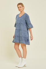 Blue Vintage Wash Tiered Dress