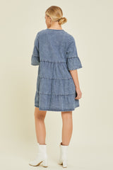 Blue Vintage Wash Tiered Dress