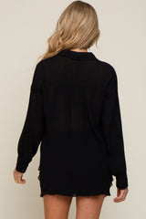 Black Pleated Long Sleeve Maternity Short Set