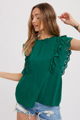 Green Ruffled Eyelet Lace Blouse