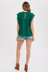 Green Ruffled Eyelet Lace Blouse