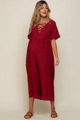 Burgundy Crisscross Wide Leg Maternity Jumpsuit