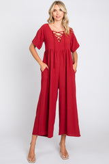 Burgundy Crisscross Wide Leg Maternity Jumpsuit