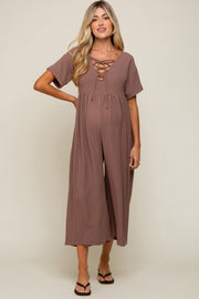 Mocha Crisscross Wide Leg Maternity Jumpsuit