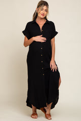 Black Button Down Maternity Midi Dress