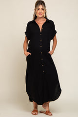 Black Button Down Maternity Midi Dress