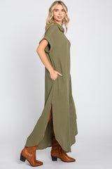 Olive Button Down Midi Dress