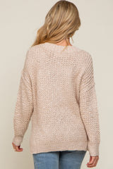 Beige Chunky Knit Button V-Neck Maternity Sweater