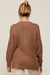 Mocha Chunky Knit Button V-Neck Maternity Sweater