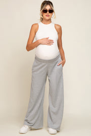 Heather Grey Soft Fleece Wide Leg Maternity Lounge Pants