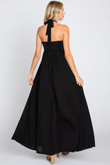 Black Front Knot Halter Maxi Dress