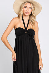 Black Front Knot Halter Maxi Dress