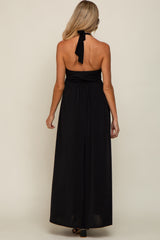 Black Front Knot Halter Maternity Maxi Dress