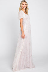 Light Pink Floral Smocked Chiffon Maxi Dress