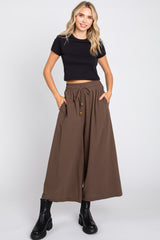 Brown Drawstring Wide Leg Maternity Pants