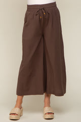 Brown Drawstring Wide Leg Maternity Pants