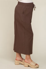 Brown Drawstring Wide Leg Maternity Pants