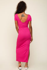 Fuchsia Basic Ribbed Side Slit Midi Dress