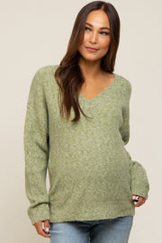 Olive V-Neck Relaxed Fit Maternity Sweater