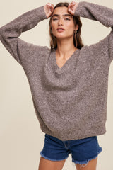 Mocha V-Neck Relaxed Fit Sweater