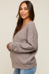 Mocha V-Neck Relaxed Fit Maternity Sweater