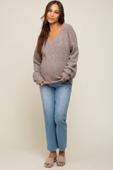 Mocha V-Neck Relaxed Fit Maternity Sweater