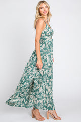 Green Palm Print Front Twist Maxi Dress