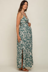 Green Palm Print Front Twist Maternity Maxi Dress