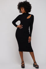 Black Cutout Fitted Maternity Knit Dress